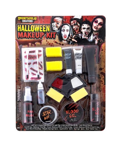 16 Pcs Halloween Family Makeup Kit Face Body Paint with Liquid Blood Gel Fake Blood and More Easy On & Easy Off Makeup Set fo...