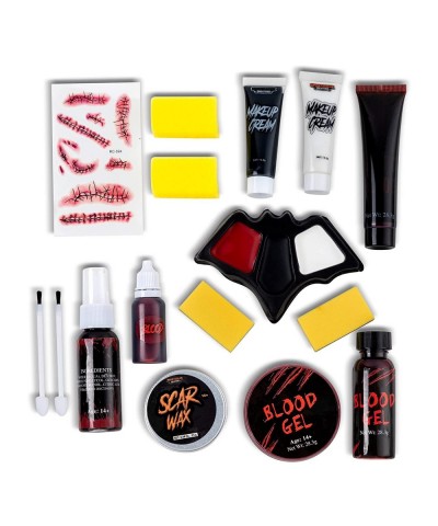 16 Pcs Halloween Family Makeup Kit Face Body Paint with Liquid Blood Gel Fake Blood and More Easy On & Easy Off Makeup Set fo...