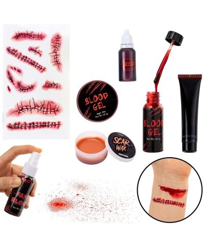 16 Pcs Halloween Family Makeup Kit Face Body Paint with Liquid Blood Gel Fake Blood and More Easy On & Easy Off Makeup Set fo...