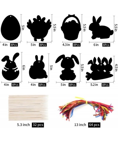 Easter Crafts Kit for Kids- 64Pcs Scratch Art Rainbow Scratch Paper - 8 Shapes Hanging Ornaments Tags Easter Toy for Boys and...