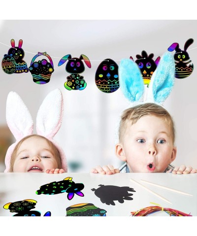 Easter Crafts Kit for Kids- 64Pcs Scratch Art Rainbow Scratch Paper - 8 Shapes Hanging Ornaments Tags Easter Toy for Boys and...