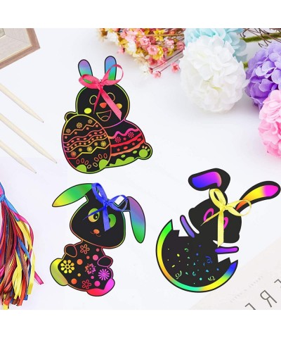 Easter Crafts Kit for Kids- 64Pcs Scratch Art Rainbow Scratch Paper - 8 Shapes Hanging Ornaments Tags Easter Toy for Boys and...