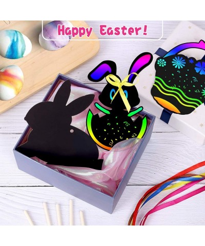 Easter Crafts Kit for Kids- 64Pcs Scratch Art Rainbow Scratch Paper - 8 Shapes Hanging Ornaments Tags Easter Toy for Boys and...