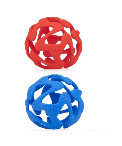 100% Silicone Tuggy Teether Ball (Blue/Red) - 2 Pack $22.84 Baby Teether Toys