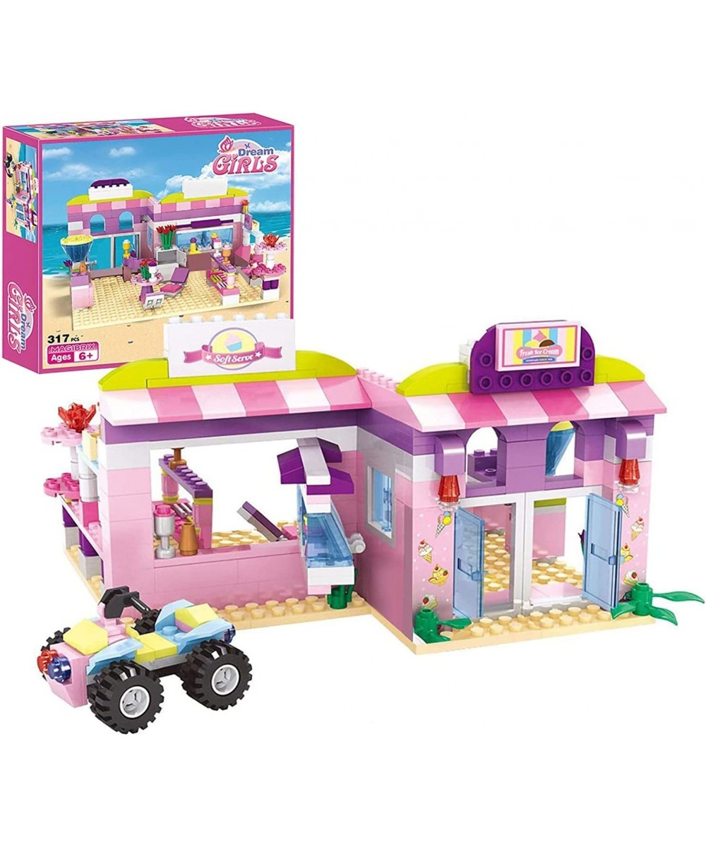 Dream Girls Friends Ice Cream Shop Building Set with 3 Mini People - Pink Seaside Beach Dessert Shop Building Bricks Set for ...