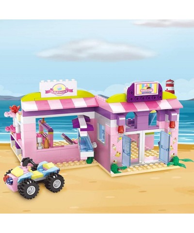 Dream Girls Friends Ice Cream Shop Building Set with 3 Mini People - Pink Seaside Beach Dessert Shop Building Bricks Set for ...