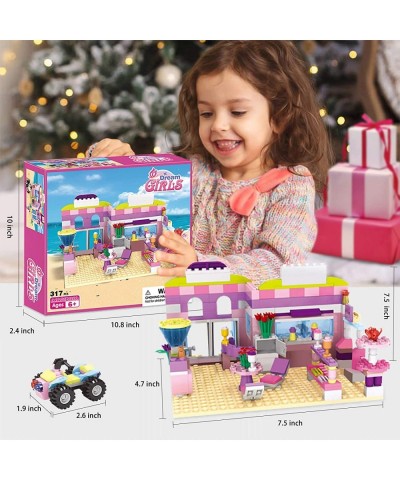 Dream Girls Friends Ice Cream Shop Building Set with 3 Mini People - Pink Seaside Beach Dessert Shop Building Bricks Set for ...