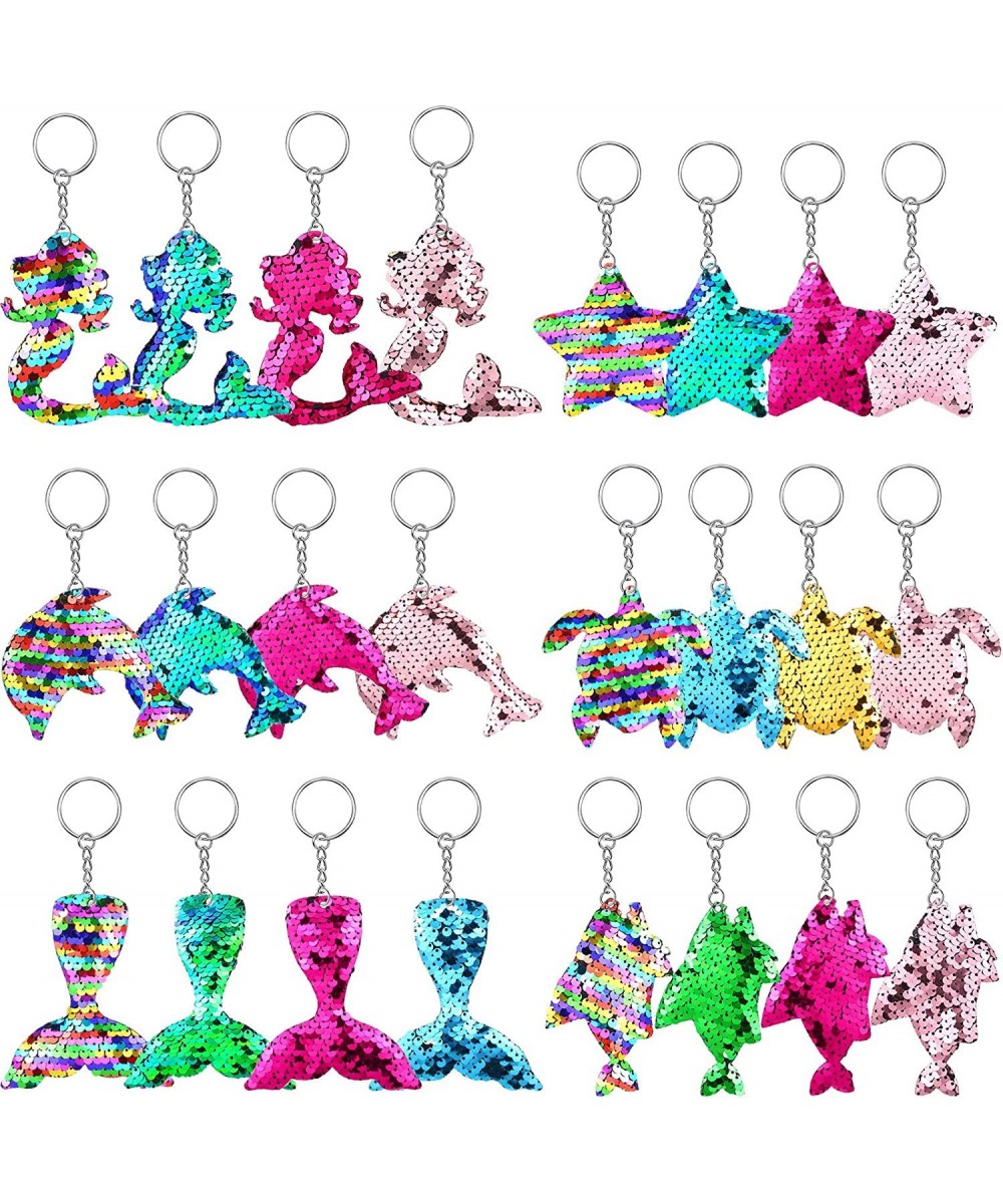 24 Pcs Mermaid Sequin Keychains Ocean Theme Kids Keychains Tropical Rainforest Theme Keychains Reversible Girls Christmas Par...