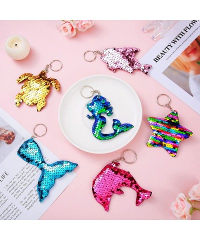 24 Pcs Mermaid Sequin Keychains Ocean Theme Kids Keychains Tropical Rainforest Theme Keychains Reversible Girls Christmas Par...