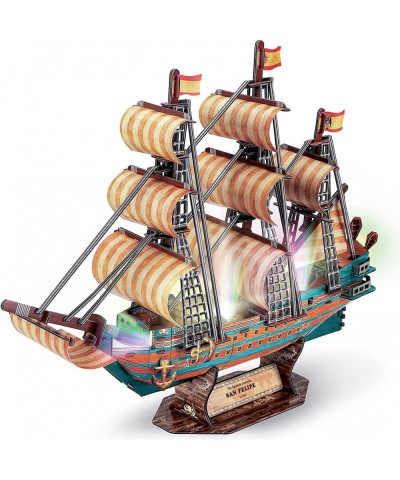 LED The Spanish Armada Ship 3D Puzzles Vintage Modern Style Sailing Ship Model Kits DIY Assemble Toy Model Kit Desk Decor Sai...