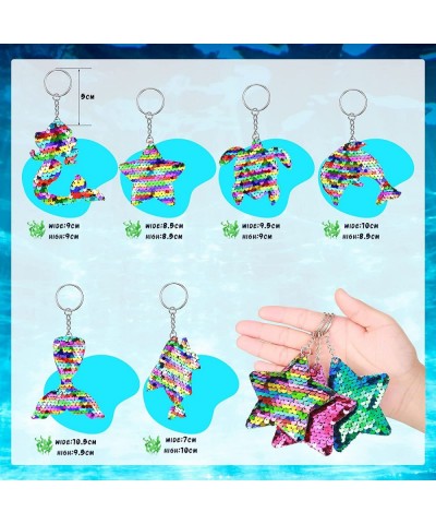 24 Pcs Mermaid Sequin Keychains Ocean Theme Kids Keychains Tropical Rainforest Theme Keychains Reversible Girls Christmas Par...