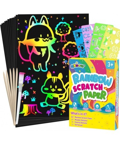 Scratch Paper Art Gifts: Rainbow Scratch Off Art-Craft Supplies Kits Pad for 3 4 5 6 7 8 Year Old Boys Girls Toys for Birthda...