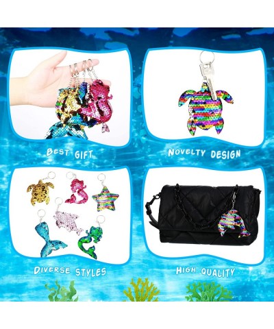 24 Pcs Mermaid Sequin Keychains Ocean Theme Kids Keychains Tropical Rainforest Theme Keychains Reversible Girls Christmas Par...