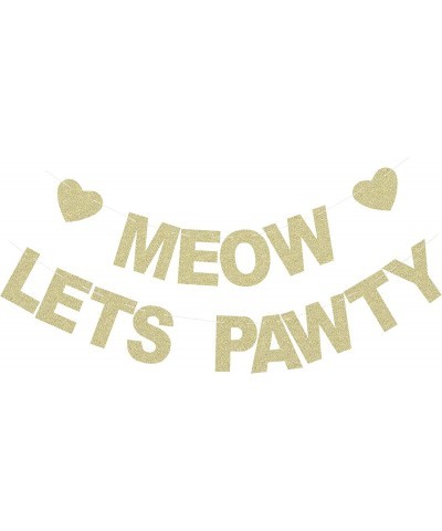 Meow Let's Pawty Banner - Pet Kitten's Birthday Party Backdrops - Pet Cats Party Gold Glitter Paper Photoprops $21.61 Kids' P...