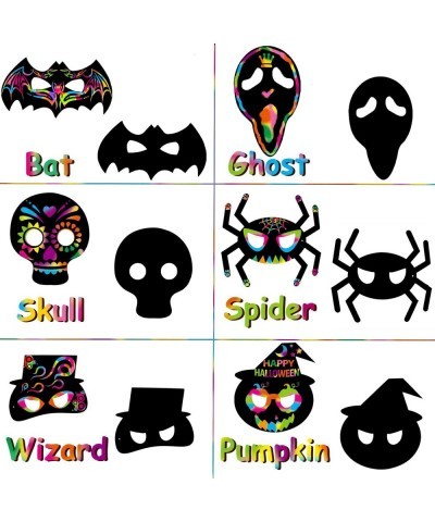 24 Pack Magic Scratch Paper Art Masks Set for Kids Rainbow Painting DIY Crafts Black Supplies Coloring Kits for Halloween Bir...