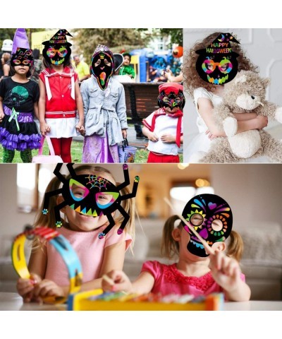 24 Pack Magic Scratch Paper Art Masks Set for Kids Rainbow Painting DIY Crafts Black Supplies Coloring Kits for Halloween Bir...