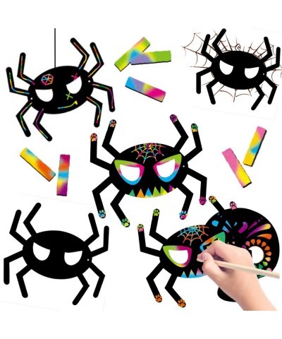 24 Pack Magic Scratch Paper Art Masks Set for Kids Rainbow Painting DIY Crafts Black Supplies Coloring Kits for Halloween Bir...