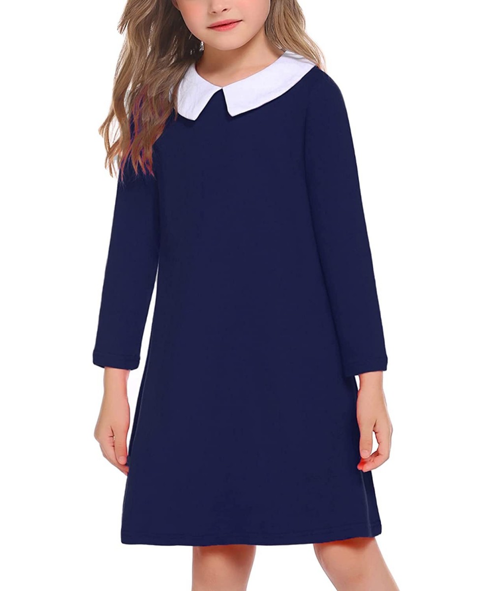 Girls Long Sleeve Vintage Peter Pan Collar T-Shirt Dress Age 4-13 Years $40.24 Kids' Costumes