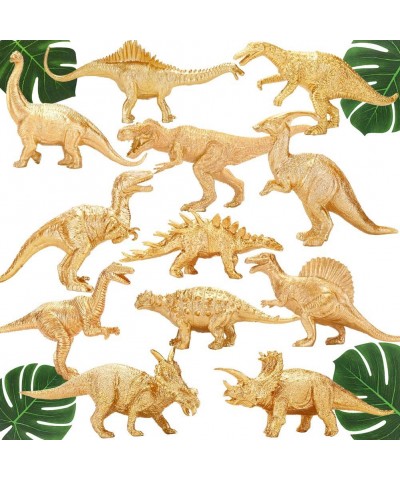 Metallic Gold Plastic Dinosaurs Figurine Toys 12PCS Jumbo Golden Dinosaur Figures for Boys Girls Baby Shower Bridal Shower De...