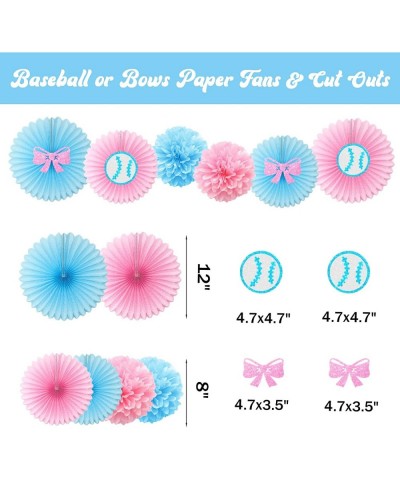 Baseball or Bows Gender Reveal Decorations Baseball or Bows Gender Reveal Banner Cake Topper for Boy or Girl Blue or Pink Bab...