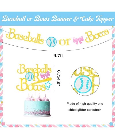 Baseball or Bows Gender Reveal Decorations Baseball or Bows Gender Reveal Banner Cake Topper for Boy or Girl Blue or Pink Bab...