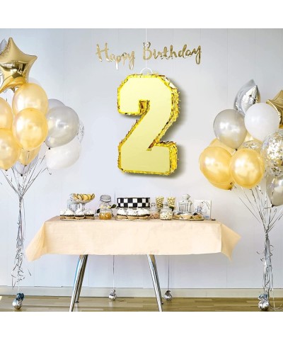 Gold Foil Number Pinata Small Kids Birthday Party Pinata with Gold Blindfold 15.75 Inches Stick and Confetti for Birthday Par...