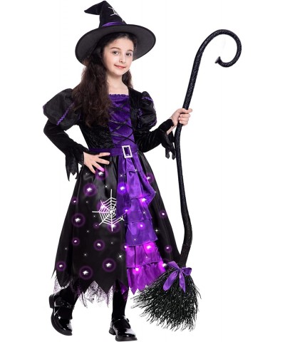 Witch Halloween Costumes for Girls Toddler Light Up Witch Dress with Witch Broom and Hat Kids Witch Costume Glow in the Dark ...