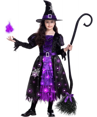 Witch Halloween Costumes for Girls Toddler Light Up Witch Dress with Witch Broom and Hat Kids Witch Costume Glow in the Dark ...