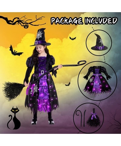 Witch Halloween Costumes for Girls Toddler Light Up Witch Dress with Witch Broom and Hat Kids Witch Costume Glow in the Dark ...