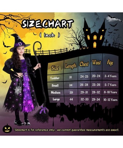 Witch Halloween Costumes for Girls Toddler Light Up Witch Dress with Witch Broom and Hat Kids Witch Costume Glow in the Dark ...