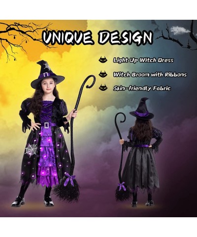 Witch Halloween Costumes for Girls Toddler Light Up Witch Dress with Witch Broom and Hat Kids Witch Costume Glow in the Dark ...