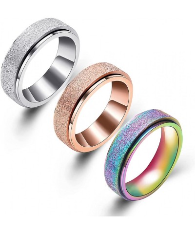 3Pcs Spinner Ring for Women Men Anxiety Relief - 6MM 6-11 Stainless Steel Sand Blast Glitter Finish Rose Gold Silver Rainbow ...