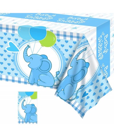 Baby Shower Tablecloth 60 x 86.6 Inch Cute Blue Elephant Table Cover Decoration for Kids Birthday Party Plastic Table Cover D...