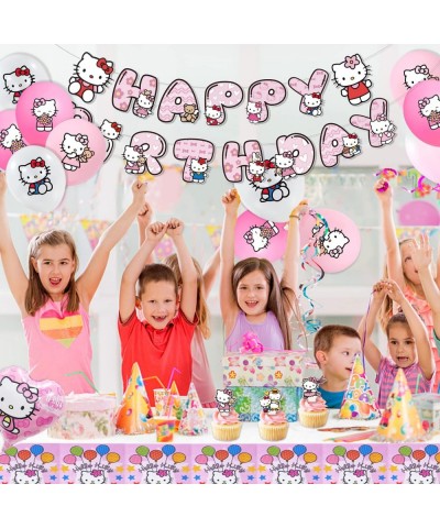 Pink Cartoon Cat Birthday Party Decorations 56 PCS Cute Kitten Party Supplies Include Banner Cake Toppers Balloons Tablecloth...