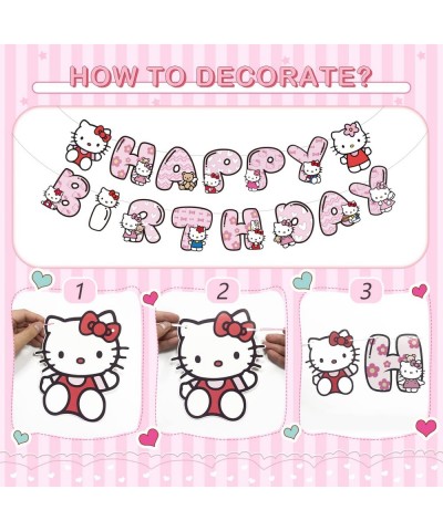 Pink Cartoon Cat Birthday Party Decorations 56 PCS Cute Kitten Party Supplies Include Banner Cake Toppers Balloons Tablecloth...