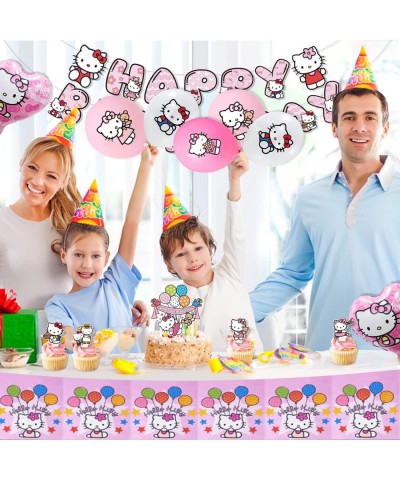 Pink Cartoon Cat Birthday Party Decorations 56 PCS Cute Kitten Party Supplies Include Banner Cake Toppers Balloons Tablecloth...