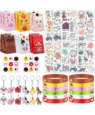 144 Pcs Farm Party Favors Animals Party Supplies Include Silicone Bracelets Keychain Gift Bags with Sealing Stickers and Farm...