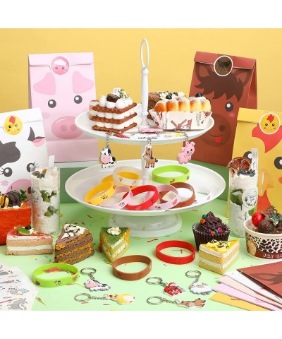 144 Pcs Farm Party Favors Animals Party Supplies Include Silicone Bracelets Keychain Gift Bags with Sealing Stickers and Farm...