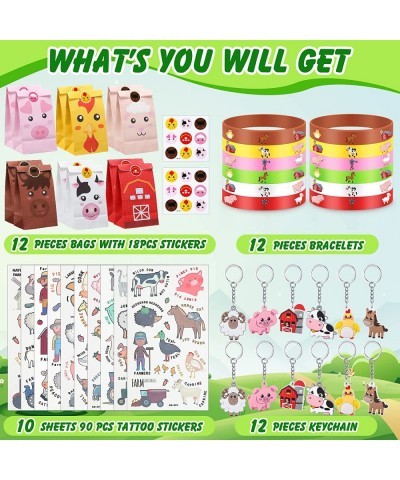 144 Pcs Farm Party Favors Animals Party Supplies Include Silicone Bracelets Keychain Gift Bags with Sealing Stickers and Farm...