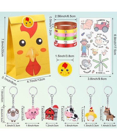 144 Pcs Farm Party Favors Animals Party Supplies Include Silicone Bracelets Keychain Gift Bags with Sealing Stickers and Farm...