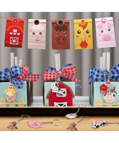 144 Pcs Farm Party Favors Animals Party Supplies Include Silicone Bracelets Keychain Gift Bags with Sealing Stickers and Farm...