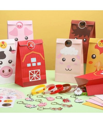 144 Pcs Farm Party Favors Animals Party Supplies Include Silicone Bracelets Keychain Gift Bags with Sealing Stickers and Farm...