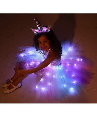 Girls Unicorn Princess Costume LED Light Up Birthday Party Outfit Halloween Tutu Dress with Headband $38.64 Kids' Costumes