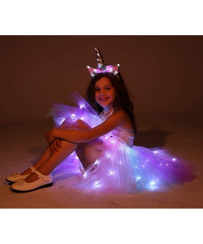 Girls Unicorn Princess Costume LED Light Up Birthday Party Outfit Halloween Tutu Dress with Headband $38.64 Kids' Costumes