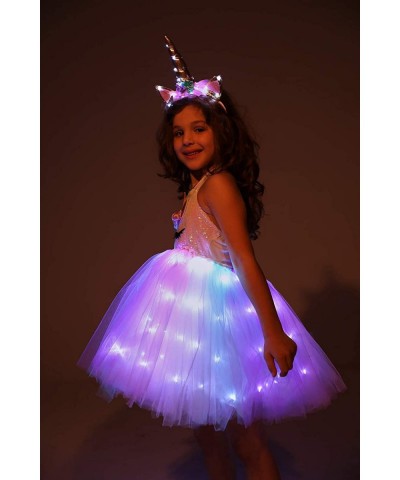 Girls Unicorn Princess Costume LED Light Up Birthday Party Outfit Halloween Tutu Dress with Headband $38.64 Kids' Costumes