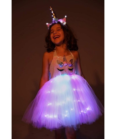 Girls Unicorn Princess Costume LED Light Up Birthday Party Outfit Halloween Tutu Dress with Headband $38.64 Kids' Costumes