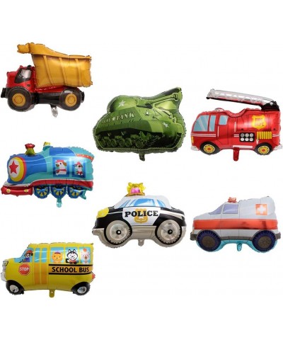 7PCS Train Ambulance Police Car School Bus Fire Truck Tank Foil Balloons Vehicles Balloons for Child Birthday Party Supplies ...