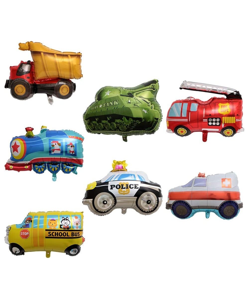 7PCS Train Ambulance Police Car School Bus Fire Truck Tank Foil Balloons Vehicles Balloons for Child Birthday Party Supplies ...