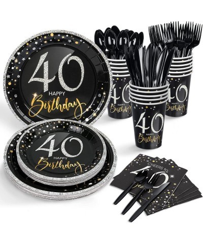 40th Birthday Plates and Napkins Set for 24 40 Birthday Decorations for Men 12oz Cups 48 Napkins Knives Forks Spoons Included...