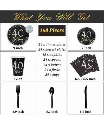 40th Birthday Plates and Napkins Set for 24 40 Birthday Decorations for Men 12oz Cups 48 Napkins Knives Forks Spoons Included...